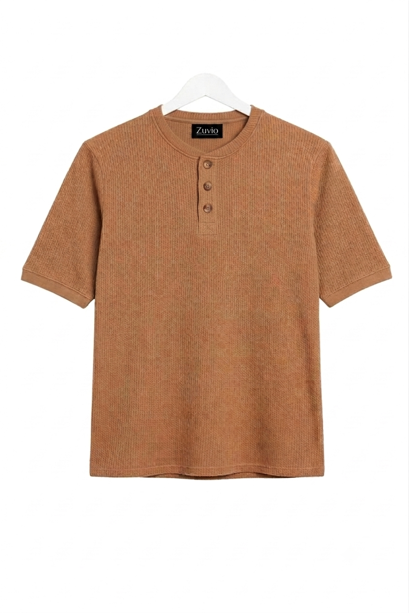 Waffle Henley T-Shirt ( Camel )