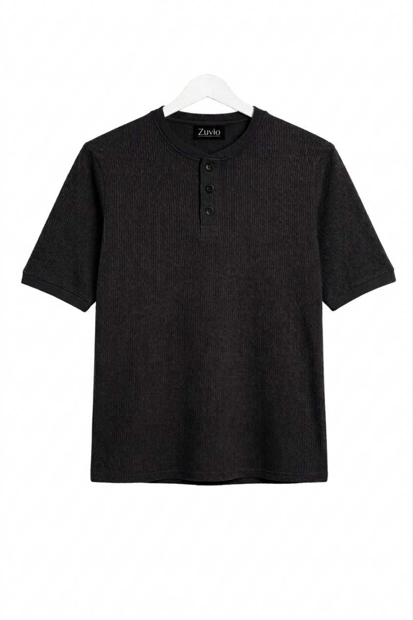 Waffle Henley T-Shirt ( Black )