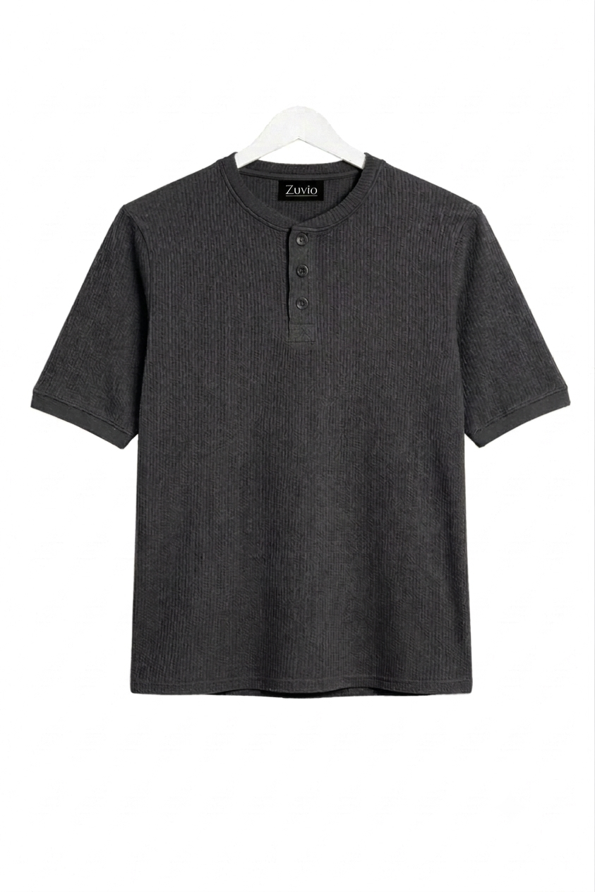 Waffle Henley T-Shirt ( Charcoal )