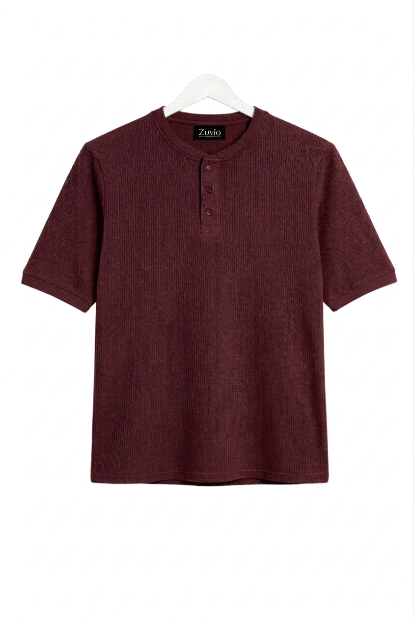 Waffle Henley T-Shirt ( Maroon )