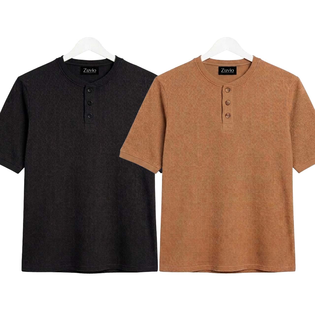 Pack of 2 Waffle Henley ( Black & Camel )