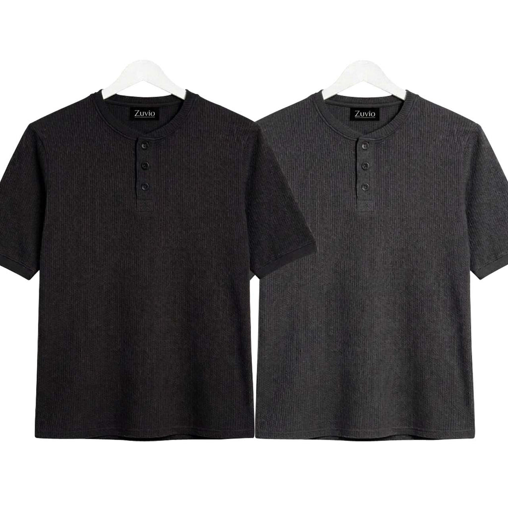 Pack of 2 Waffle Henley ( Black & Charcoal )