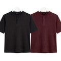 Pack of 2 Waffle Henley ( Black & Maroon )