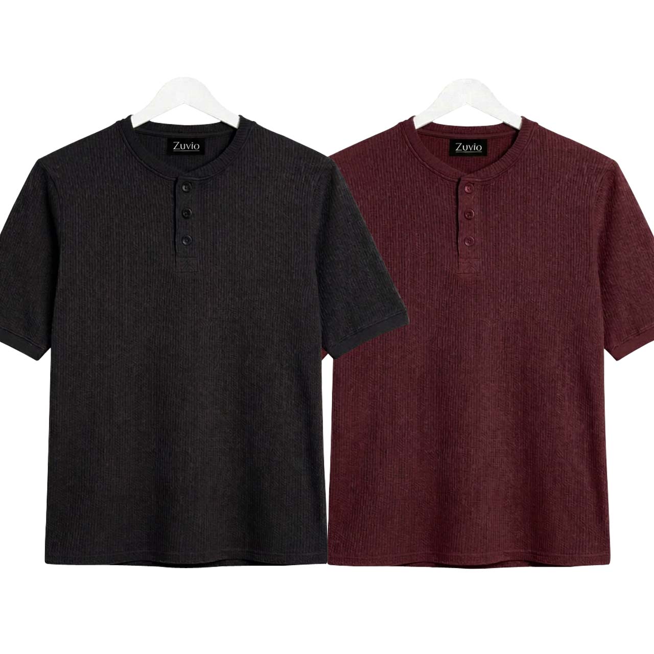 Pack of 2 Waffle Henley ( Black & Maroon )