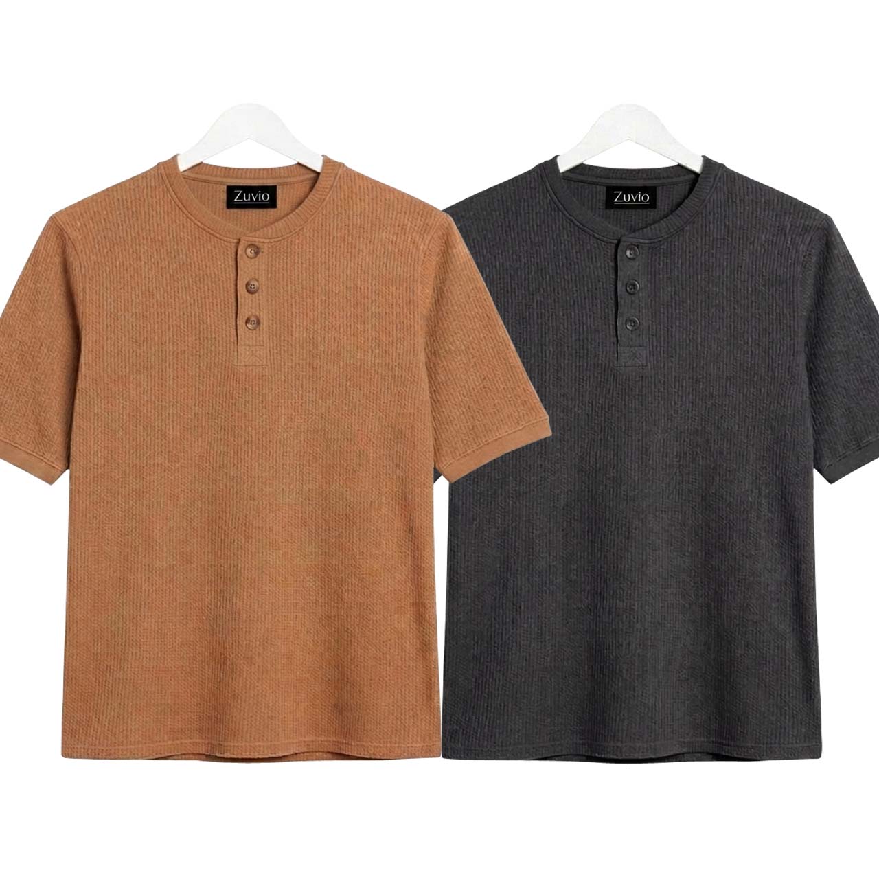 Pack of 2 Waffle Henley ( Camel & Charcoal )