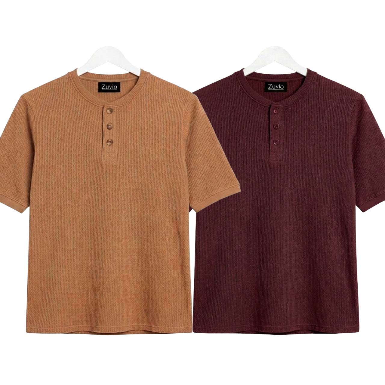 Pack of 2 Waffle Henley ( Camel & Maroon )