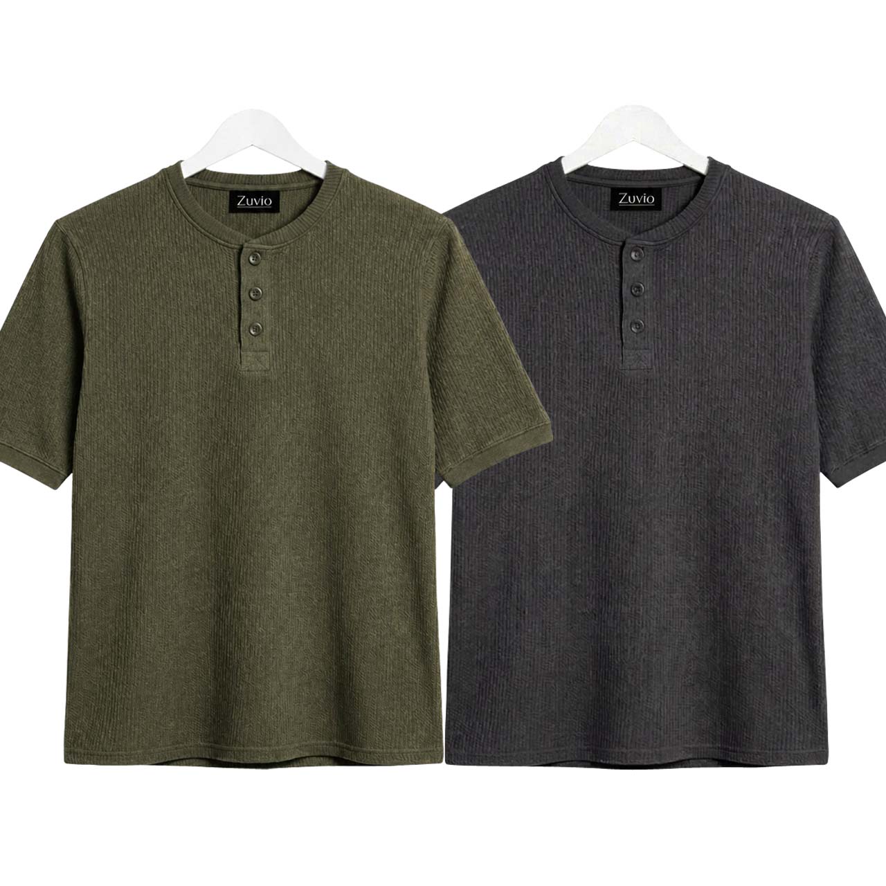 Pack of 2 Waffle Henley ( Commando Green & Charcoal )