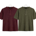 Pack of 2 Waffle Henley ( Maroon & Commando Green )