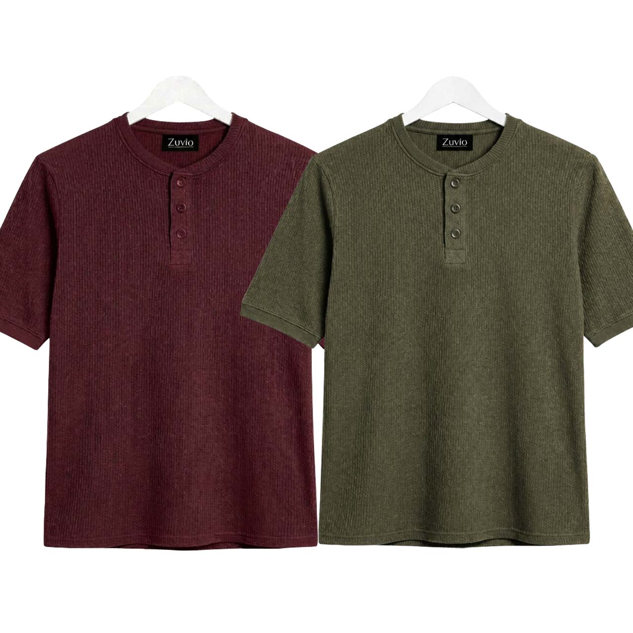 Pack of 2 Waffle Henley ( Maroon & Commando Green )