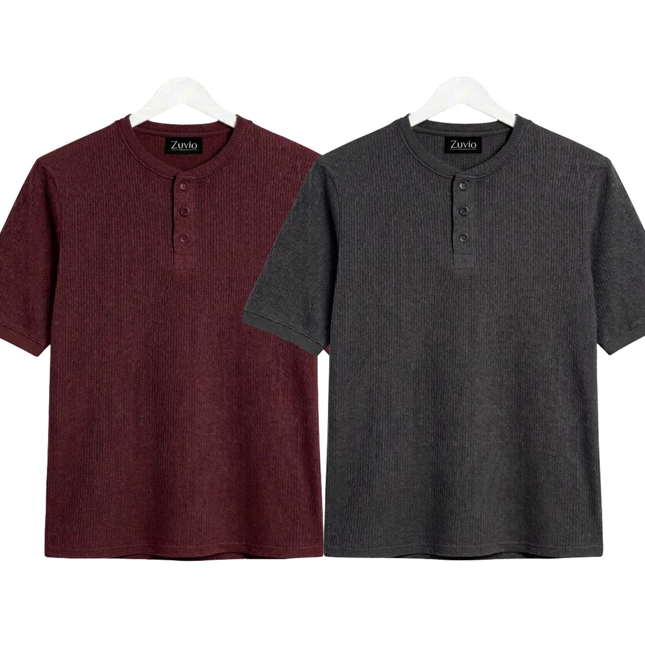 Pack of 2 Waffle Henley ( Maroon & Charcoal )