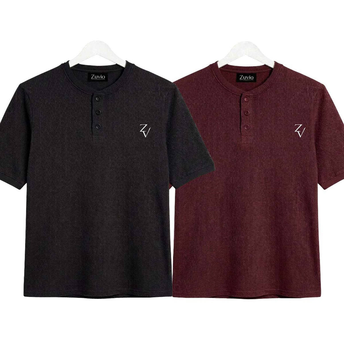 Pack of 2 Waffle Henley ( Black & Maroon )