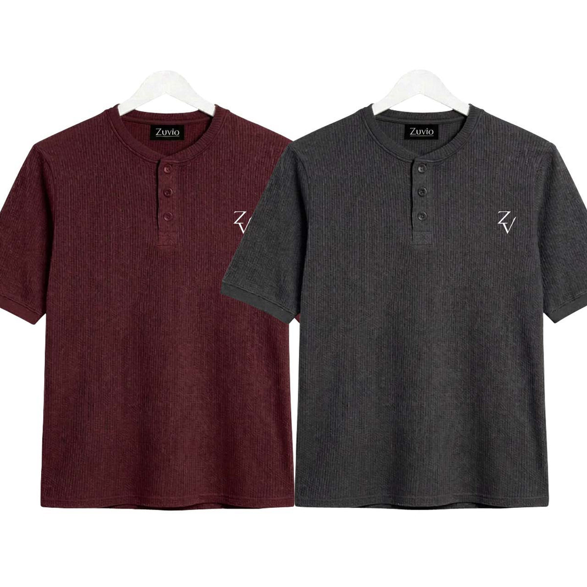 Pack of 2 Waffle Henley ( Maroon & Charcoal )