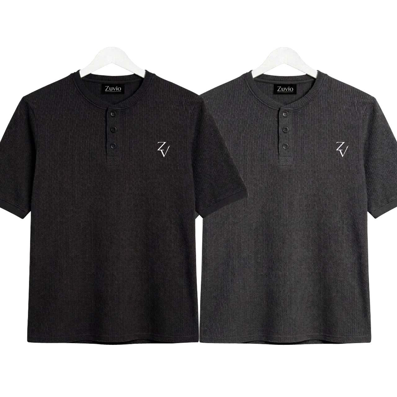 Pack of 2 Waffle Henley ( Black & Charcoal )